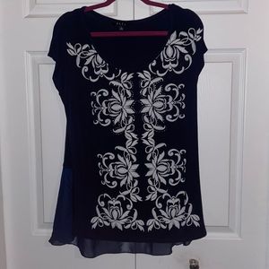 L Navy B.L.E.U Shirt with White Floral Detail and Silver Studs